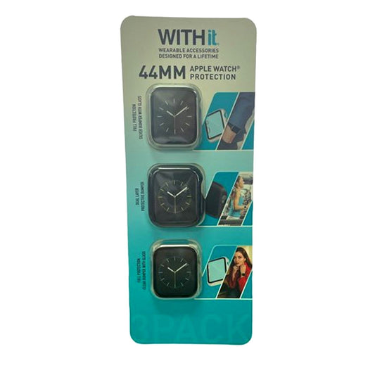WITHIT 3-Pack Protective Cover for Apple Watch 44mm, Silver, Black and Clear