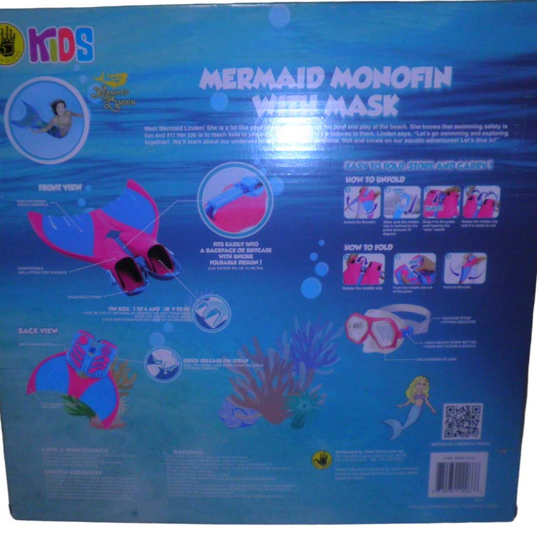 Kids' Mermaid Monofin with Mask & Fins, Pink/Blue, by Body Glove, NIB