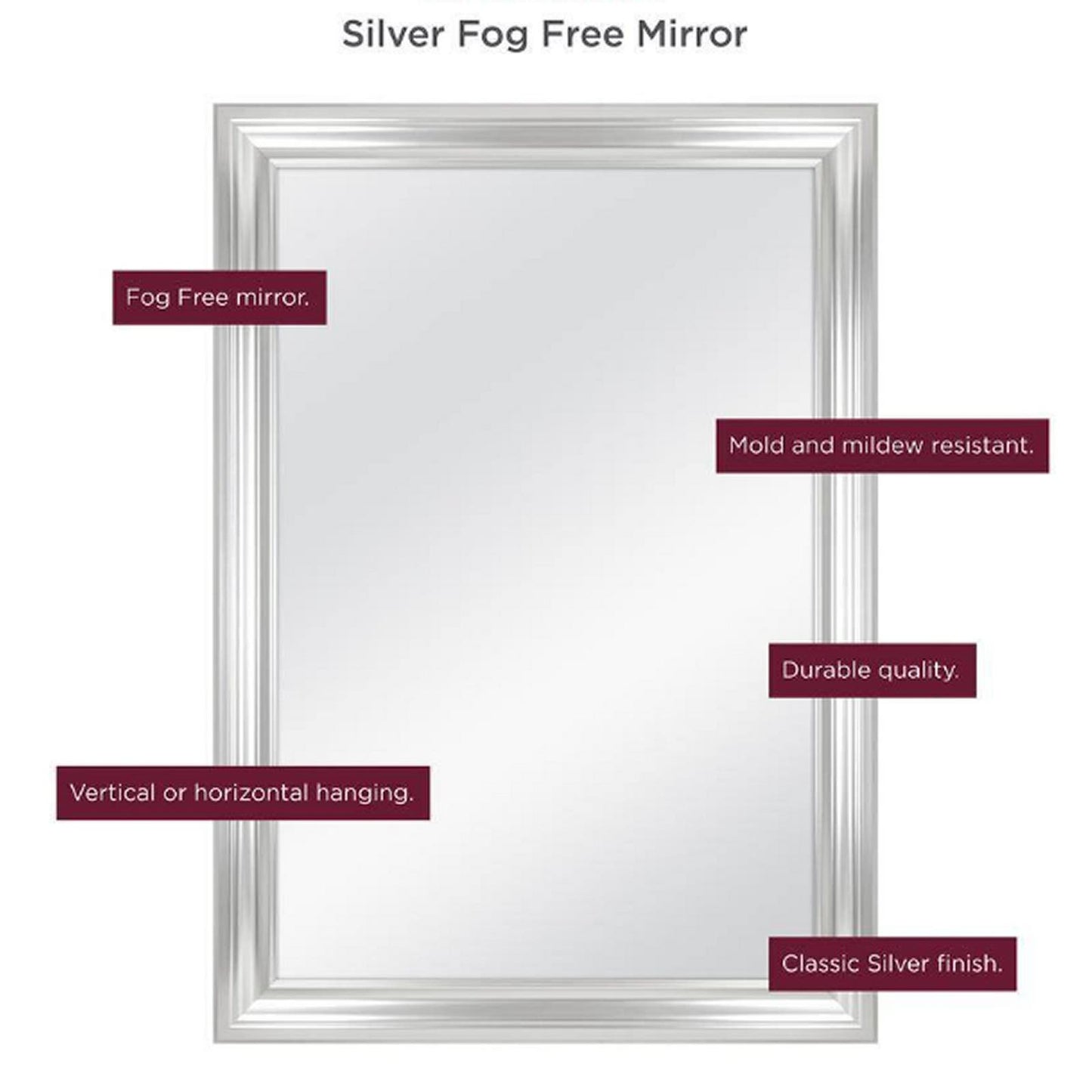 Home Décor Mirror, Silver, 41" x 29" Framed Rectangular Anti-Fog- Local Pickup ONLY