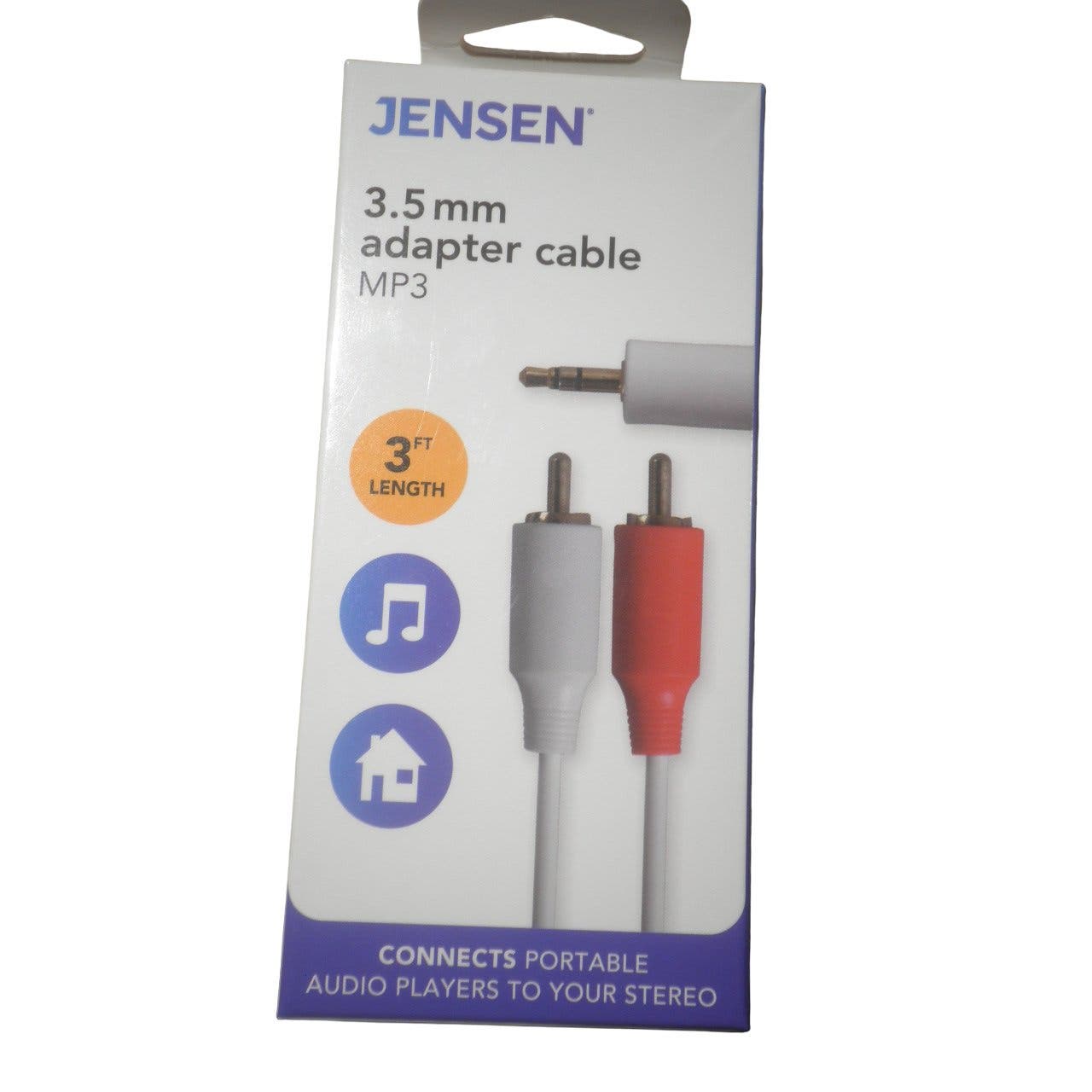 Jensen 3 Ft. Stereo Audio Cable, 3.5MM Y To RCA PLUGS, MP3 to Stereo, JAH745