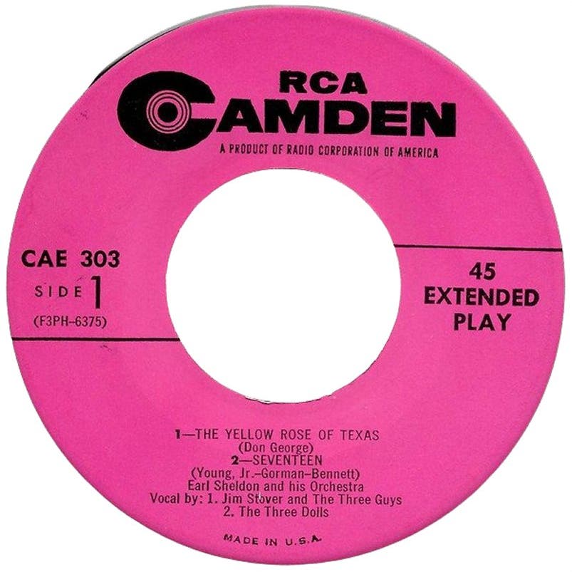RCA Camden EP 45 RPM Today's Hits 1955, CAE 303, RARE 45 Extended Play Vinyl