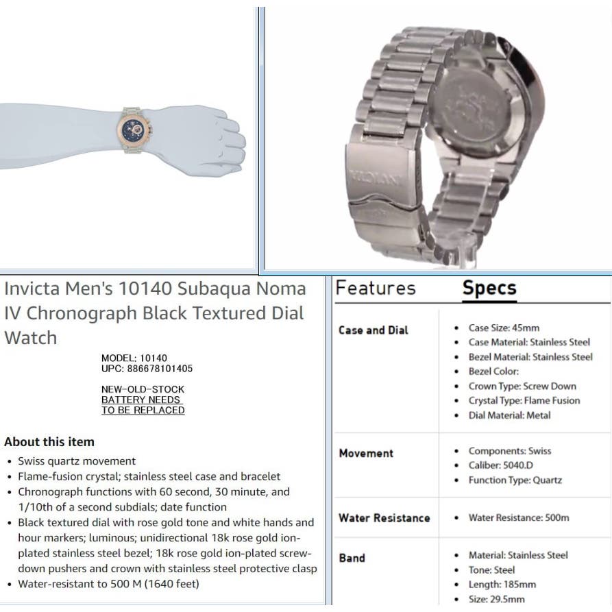 Invicta Men's 10140 Subaqua Noma IV Chronograph Black Textured Dial Watch