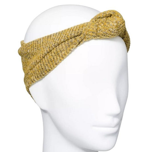 Heathered Knit Tubular Knot Front Headband Headwrap- Color: Yellow