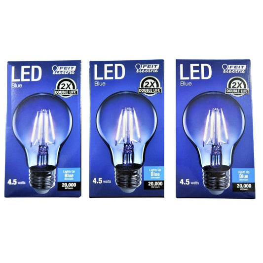 (3-PK) Feit Electric (A19/TP/LED) Blue Filament LED 25W, A19 2.38" D x 4.44" H